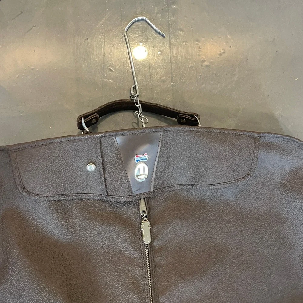 VTG American Tourister Brown Faux Leather Hanging Garment Bag 39x23 Travel Suit